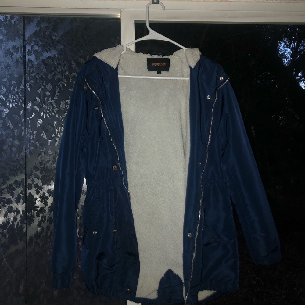 i’m selling a navy blue rain coat. asking for 15